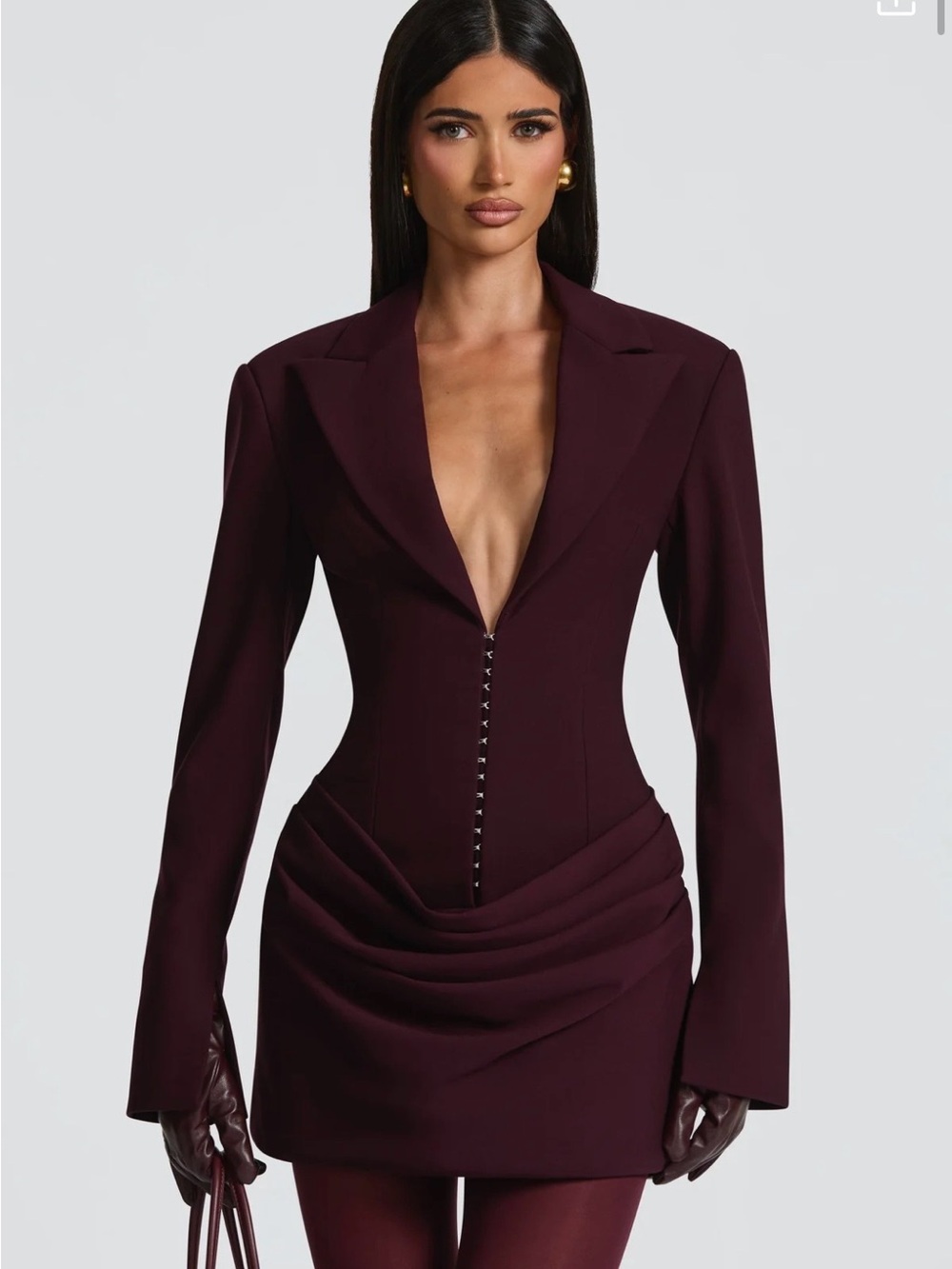 Plunge Blazer Mini Dress in Deep Burgundy - Picture 4 of 5